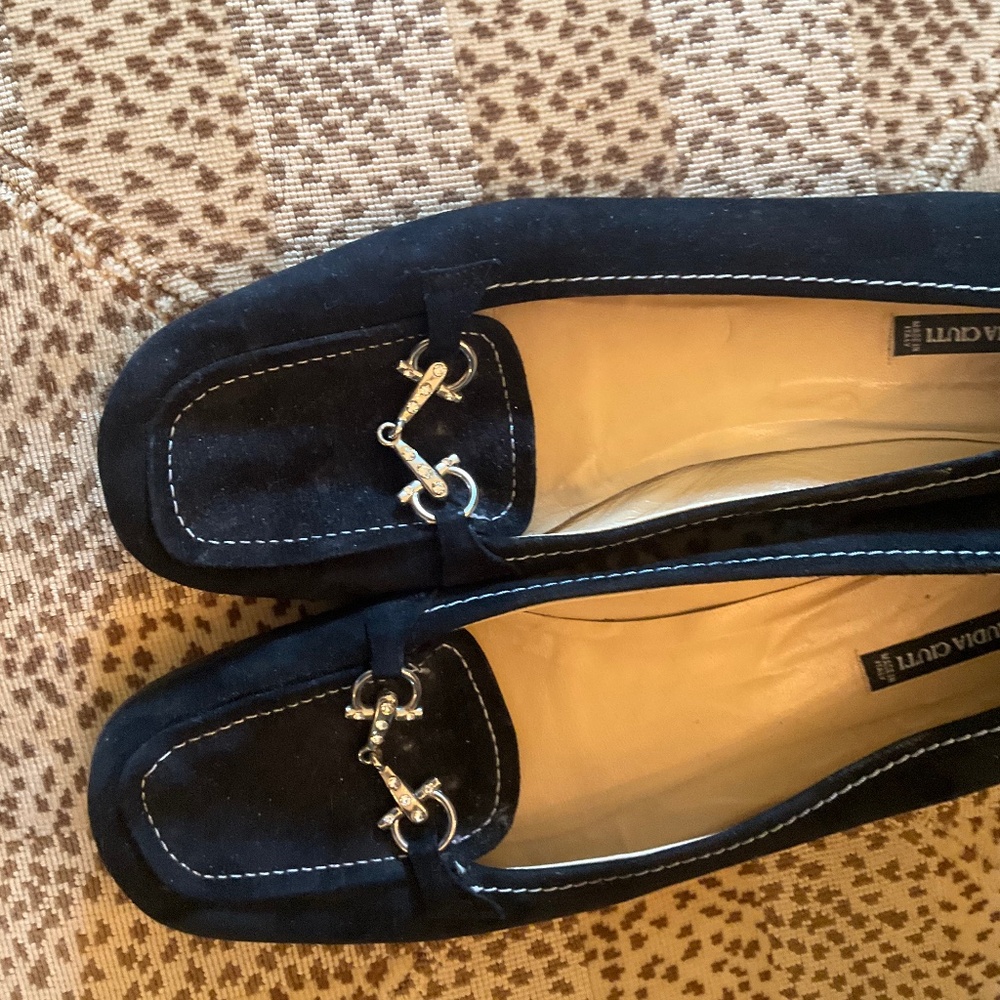 Claudia Ciuti Italian Black Velvet shoes with pave’ buckle detail 11 M women
